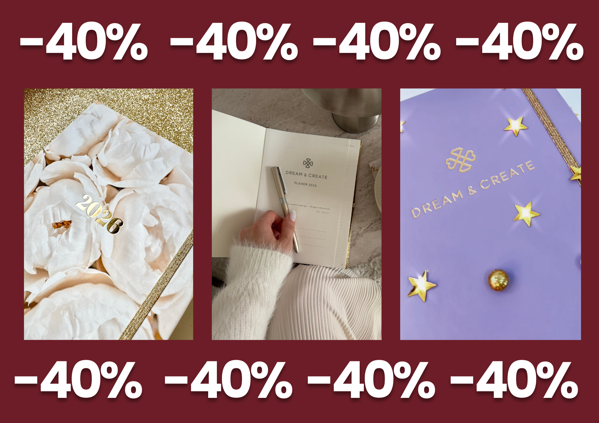 wyprzedaż planer kalendarz 2026 dzienny tygodniowy DREAM & CREATE elegancki